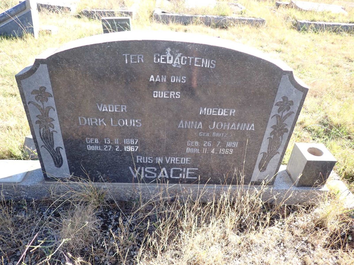 VISAGIE Dirk Louis 1887-1967 &amp; Anna Johanna BRITZ 1891-1969