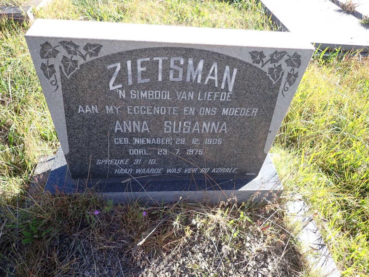 ZIETSMAN Anna Susanna nee NIENABER 1905-1975