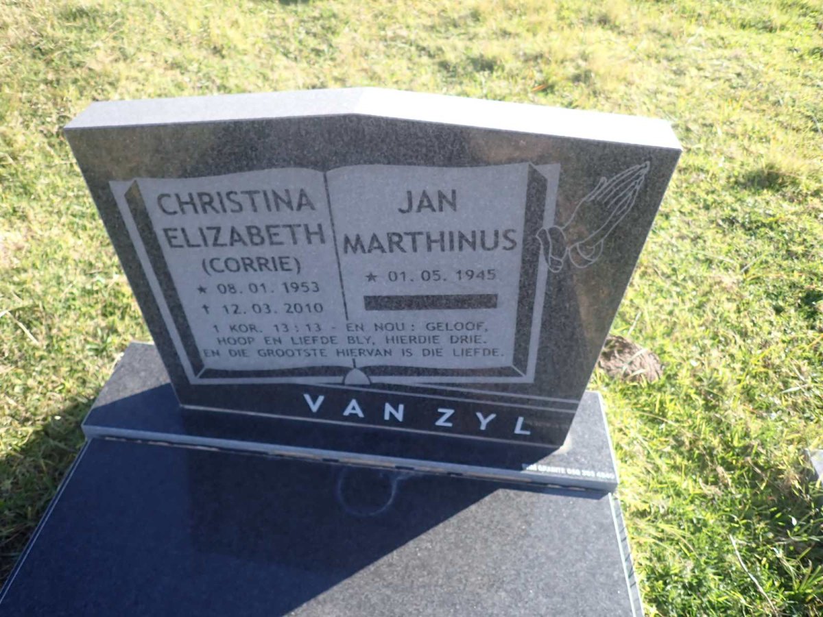 ZYL Jan Marthinus, van 1945- & Christina Elizabeth 1953-2010