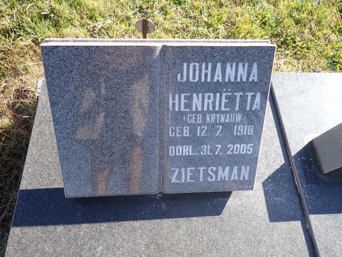 ZIETSMAN Johanna Henrietta nee KRYNAUW 1918-2005