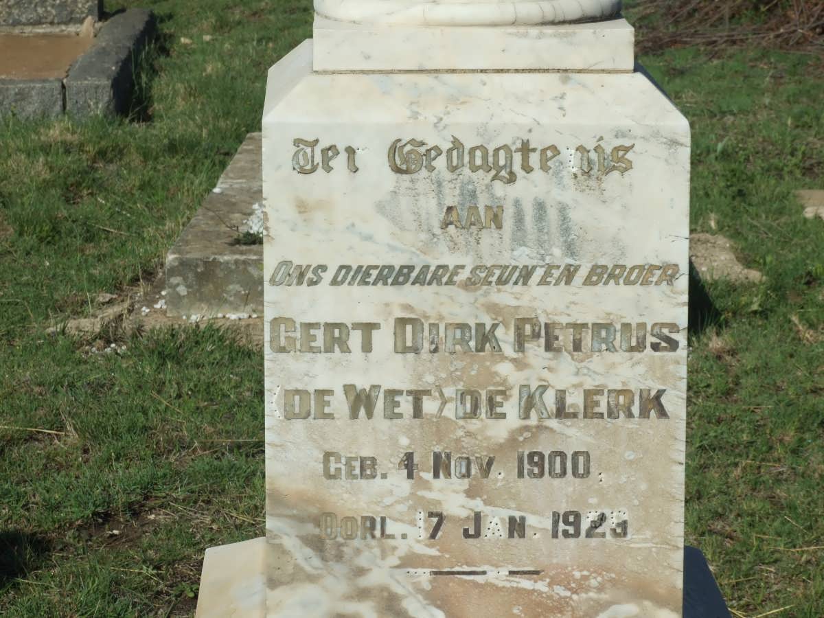 KLERK Gert Dirk Petrus De Wet, de 1900-1929