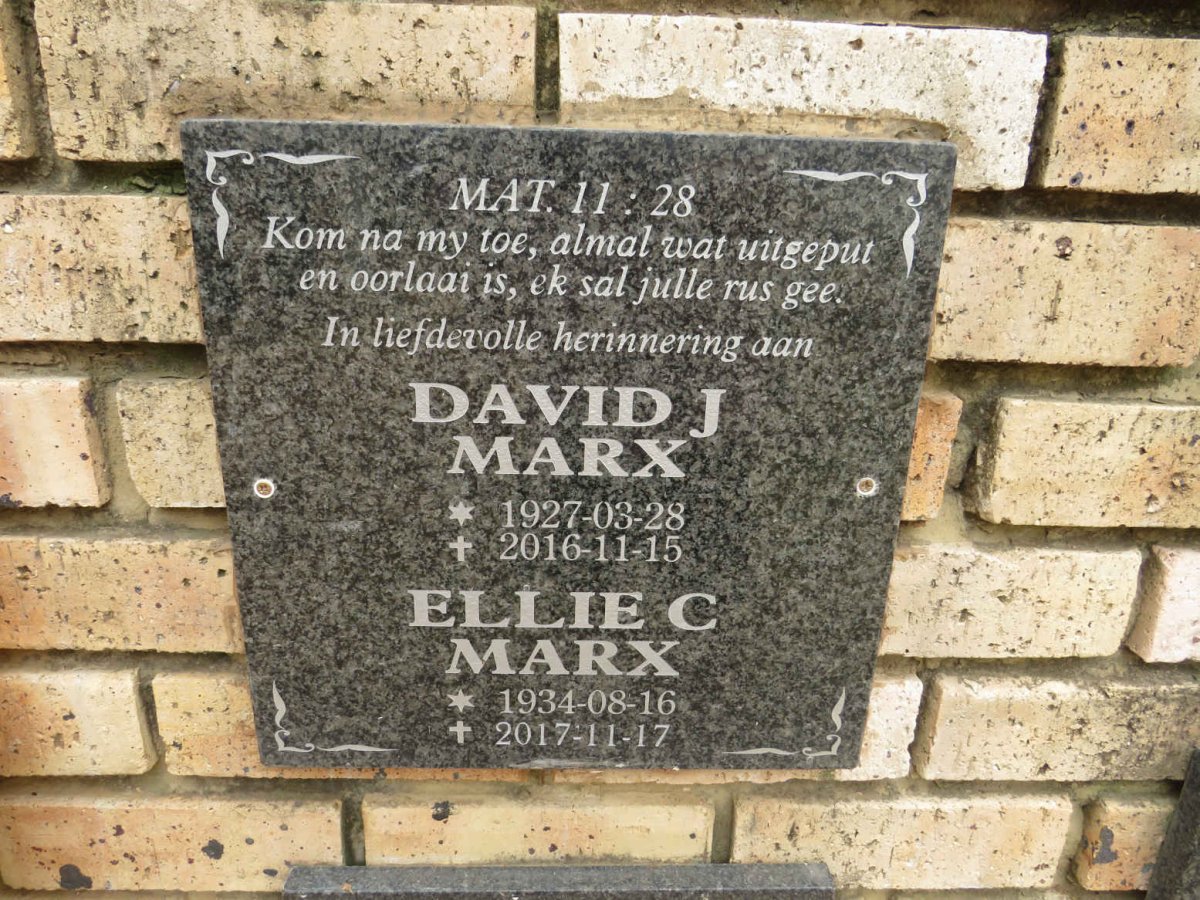 MARX David J. 1927-2016 & Ellie C. 1934-2017