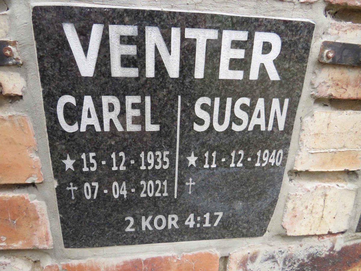 VENTER Carel 1935-2021 & Susan 1940-