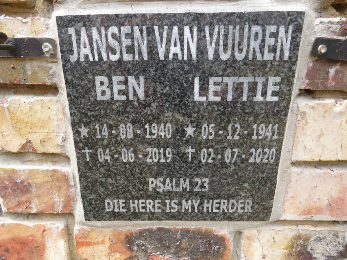 VUUREN Ben, Jansen van 1940-2019 & Lettie 1941-2020