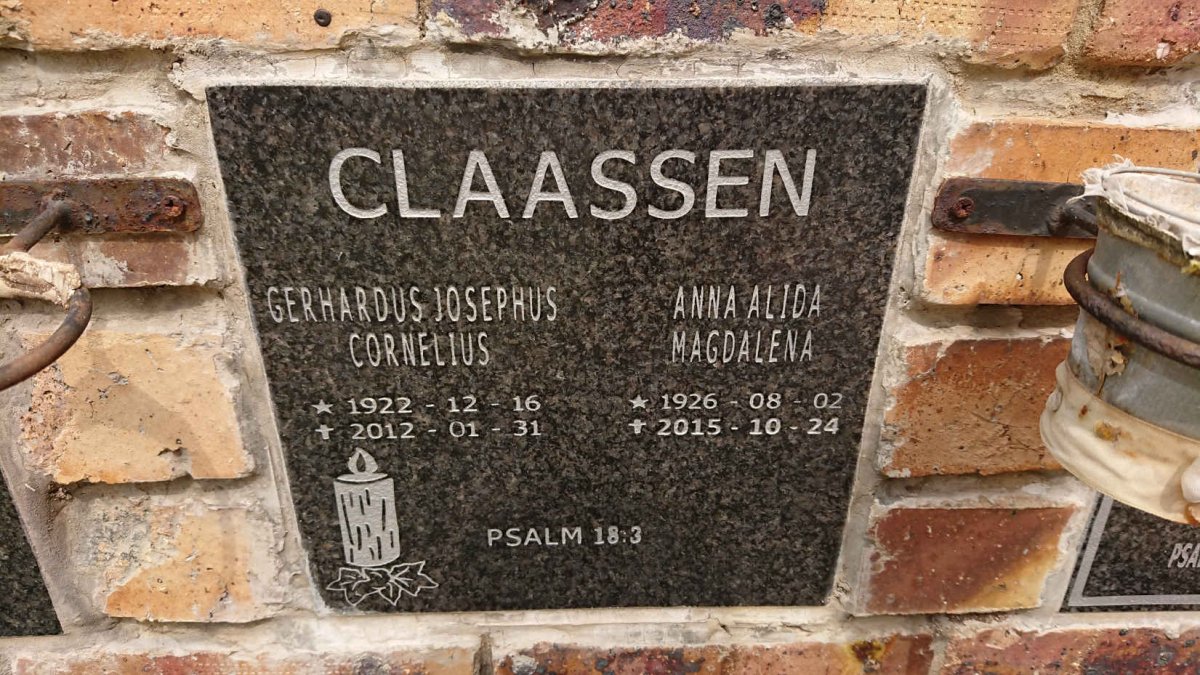 CLAASSEN Gerhardus Josephus Cornelius 1922-2012 & Anna Alida Magdalena 1926-2015