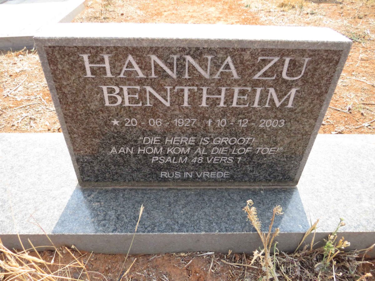 BENTHEIM Hanna, zu 1927-2003