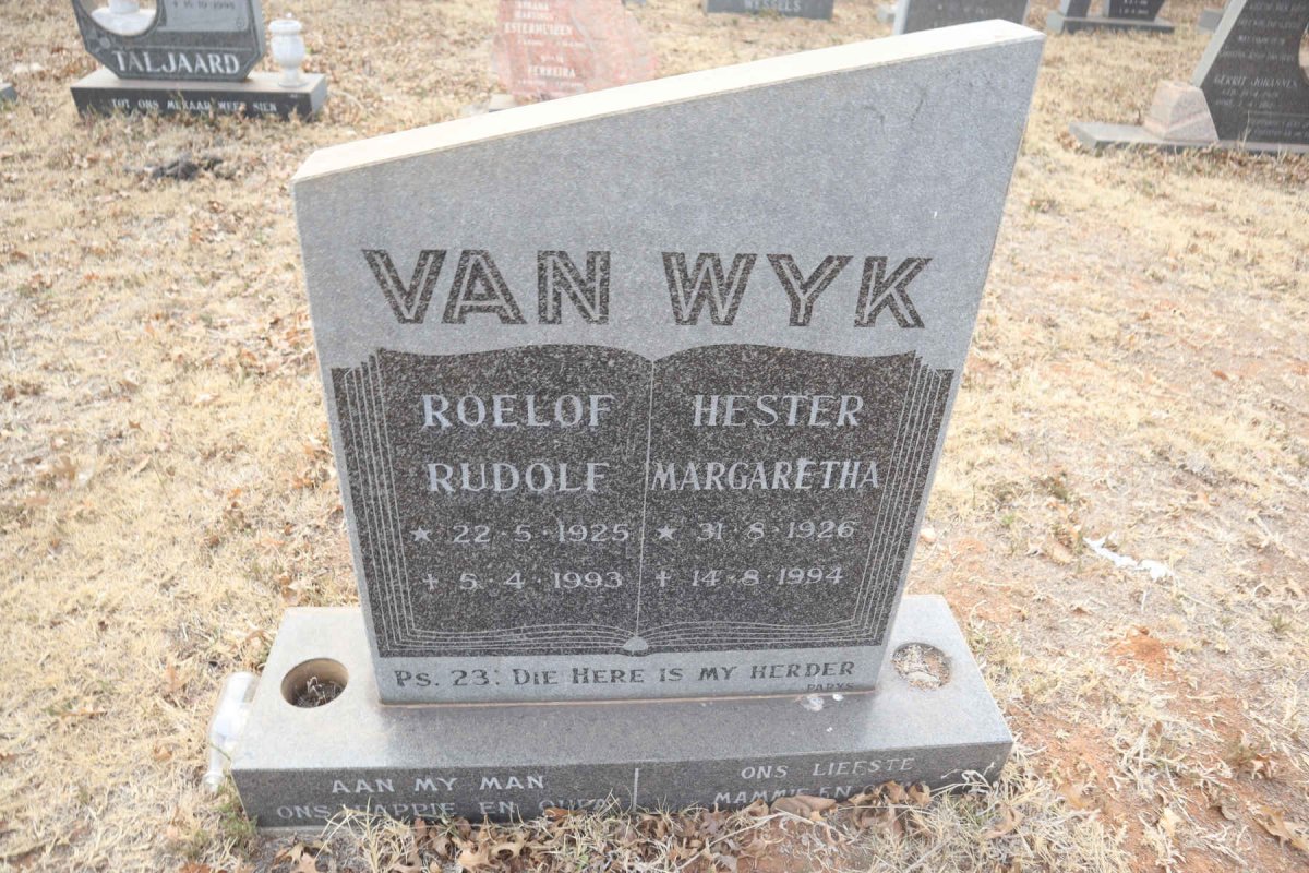 WYK Roelof Rudolf, van 1925-1993 & Hester Margaretha 1926-1994
