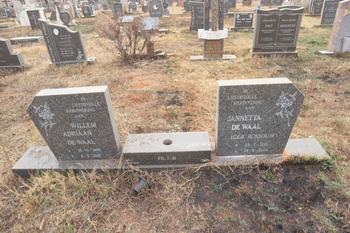 WAAL Willem Adriaan, de 1905-2001 & Jannetta ROSSOUW 1919-2004
