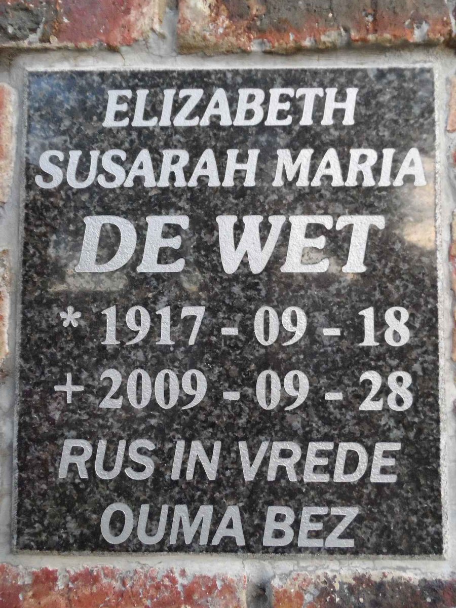 WET Elizabeth Susarah Maria , de 1917-2009