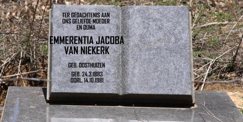 NIEKERK Emmerentia Jacoba, van nee OOSTHUIZEN 1883-1981