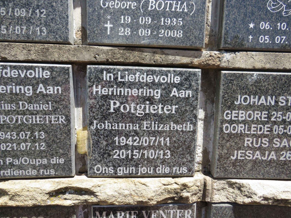 POTGIETER Johanna Elizabeth 1942-2015