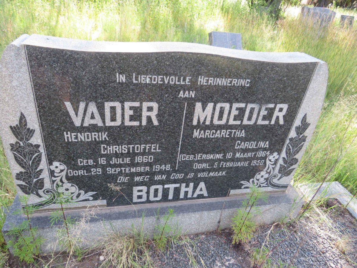 BOTHA Hendrik Christoffel 1860-1948 & Margaretha Carolina ERSKINE 1864-1950