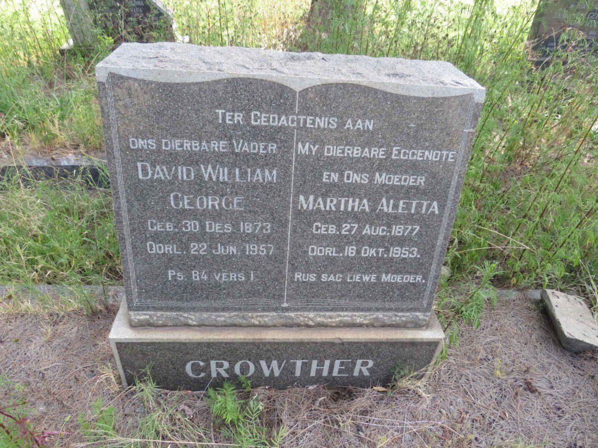 CROWTHER David William George 1873-1957 & Martha Aletta  1877-1953