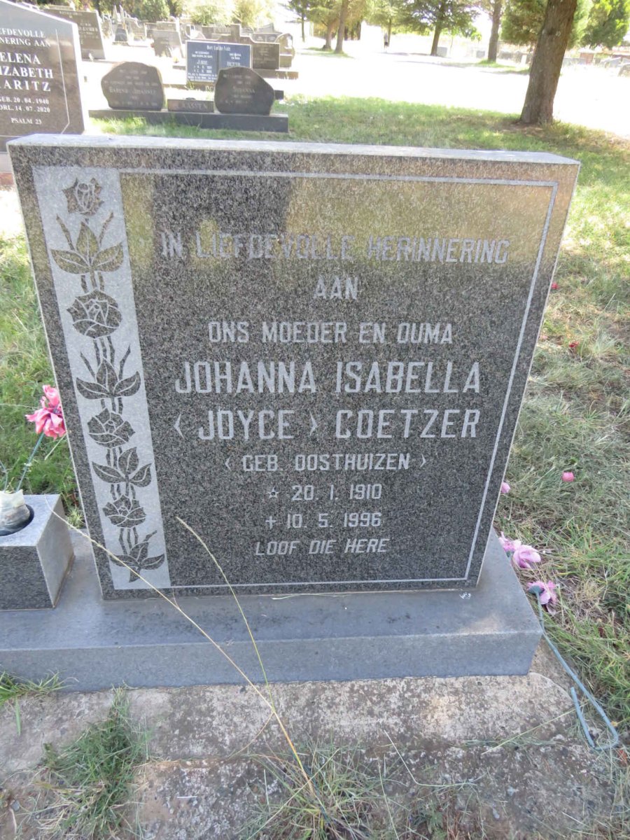 COETZER Johanna Isabella nee OOSTHUIZEN 1910-1996