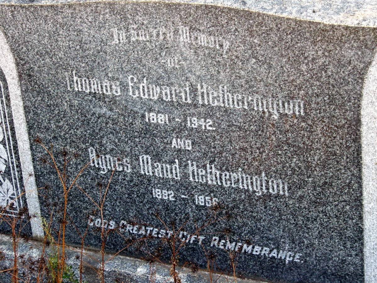 HETHERINGTON Thomas Edward 1881-1942 &amp; Agnes Maud 1892-1956