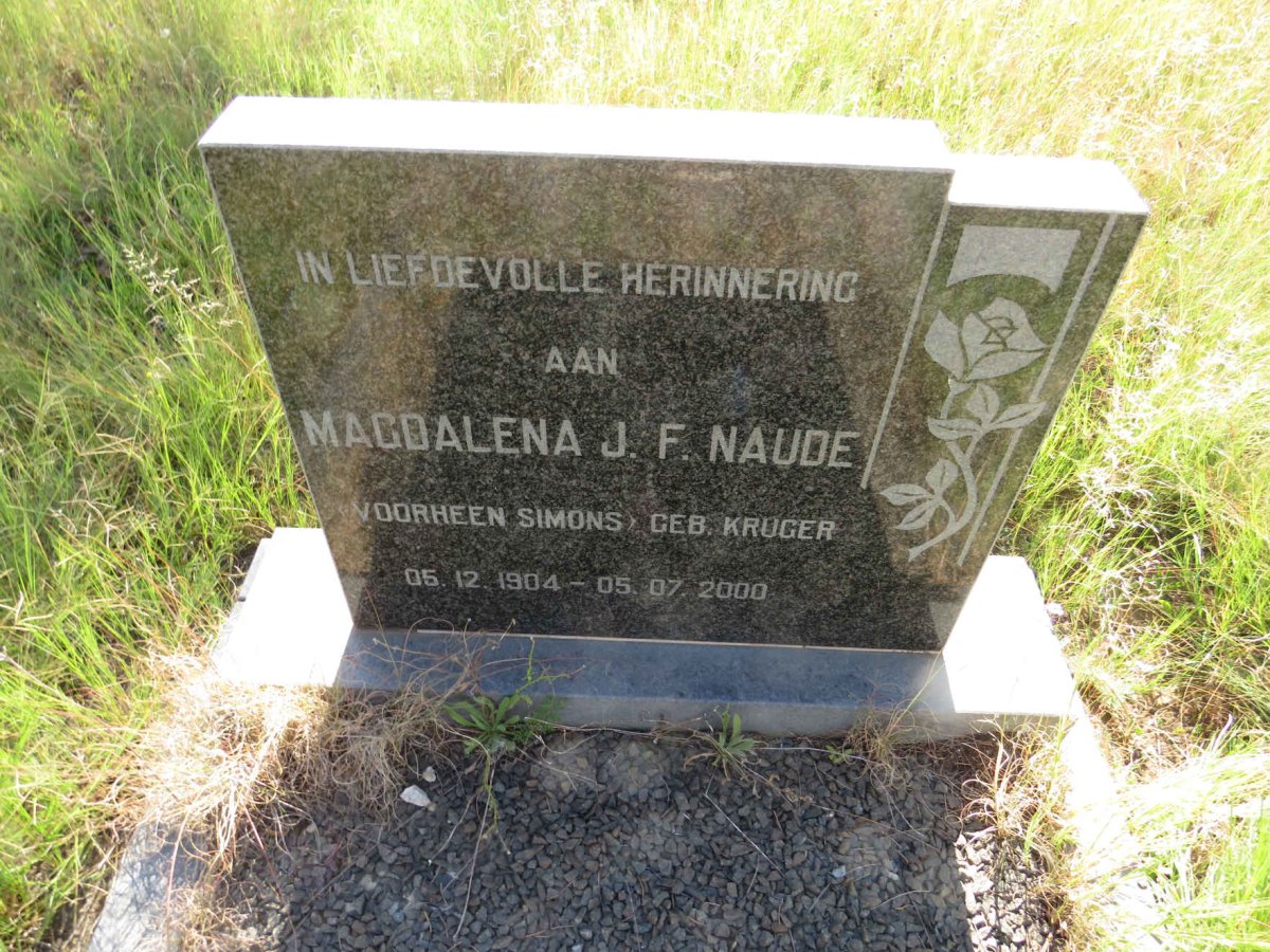 NAUDE Magdalena J.F. voorheen SIMONS nee KRUGER 1904-2000