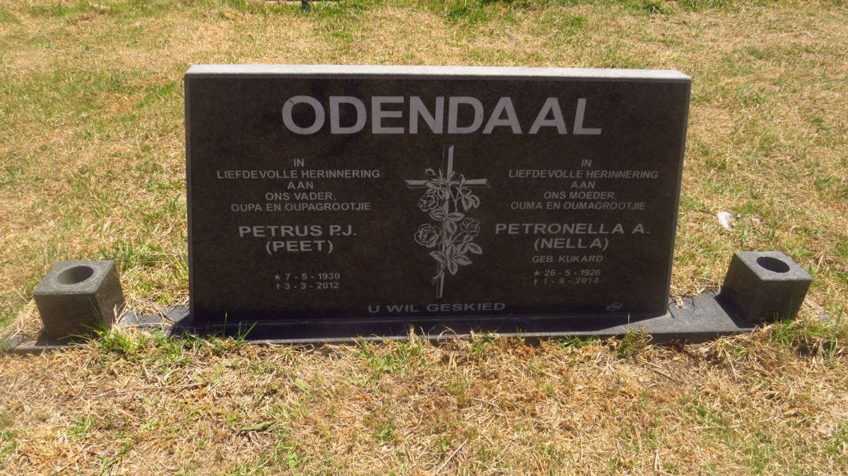 ODENDAAL Petrus P.J. 1930-2012 & Petronella A.A. KUKARD 1926-2014