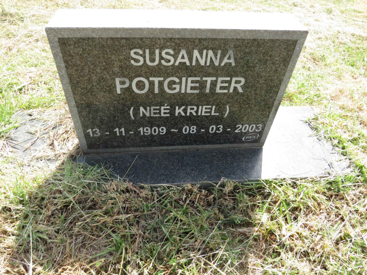 POTGIETER Susanna nee KRIEL 1909-2003