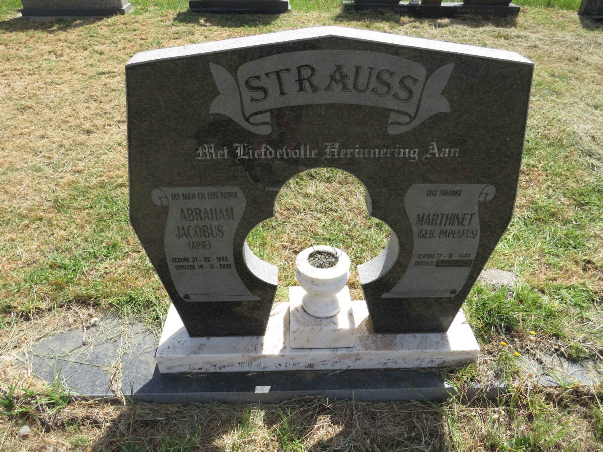STRAUSS Abraham Jacobus 1945-2002 & Marthinet PAPENFUS 1944-
