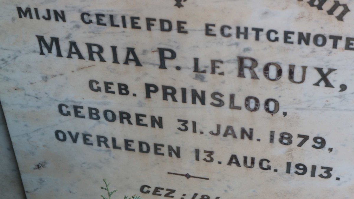 ROUX Maria P., le nee PRINSLOO 1879-1913