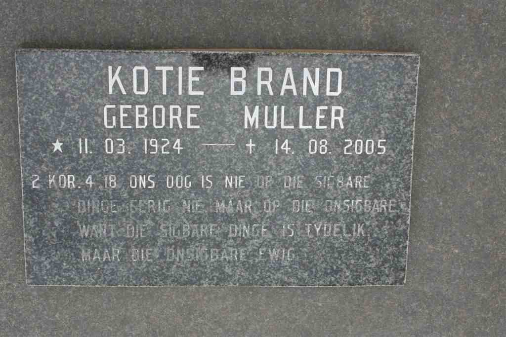 BRAND J.J.L. 1925-1972 &amp; Kotie MULLER 1924-2005