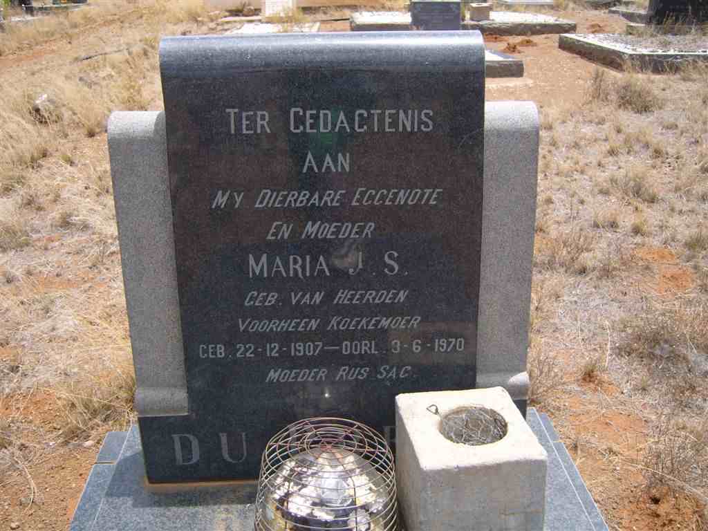 PREEZ Maria J.S., du nee VAN HEERDEN voorheen KOEKEMOER 1907-1970