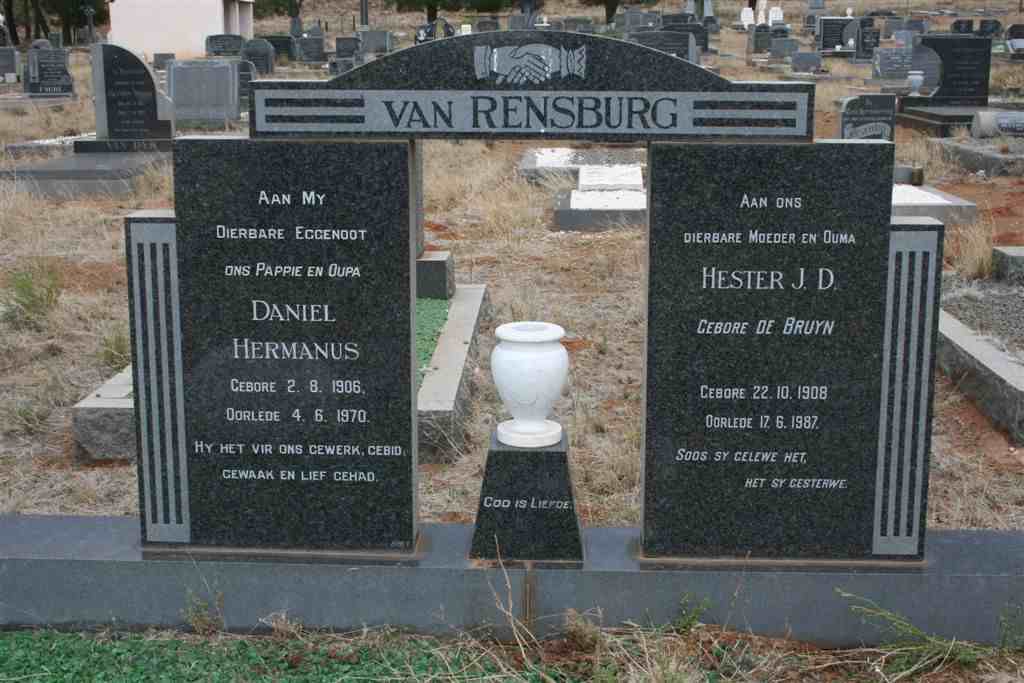 RENSBURG Daniel Hermanus, van 1906-1970 &amp; Hester J.D. DE BRUYN 1908-1987