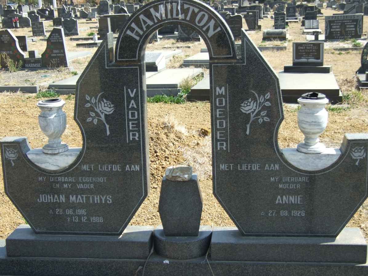 HAMILTON Johan Matthys 1916-1988 &amp; Annie 1929-