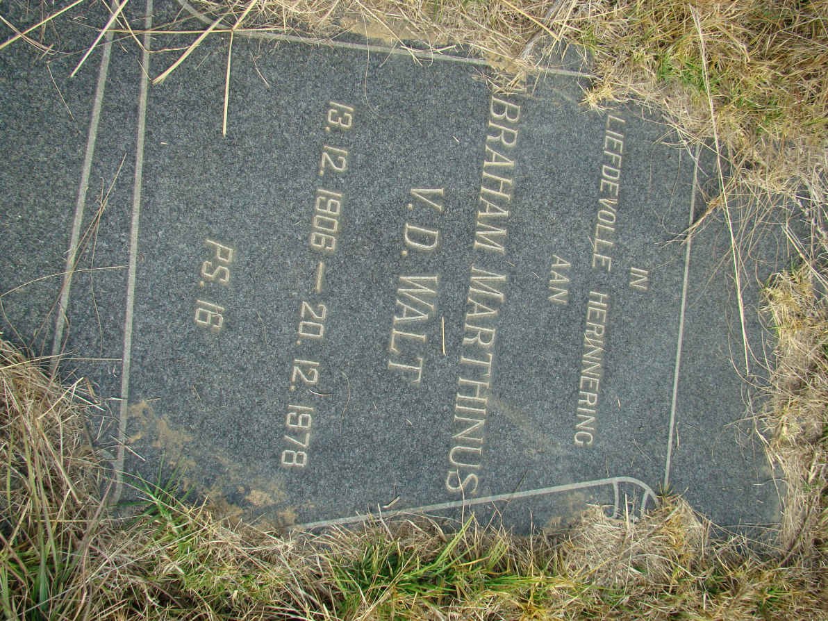 WALT Abraham Marthinus, v.d. 1906-1978