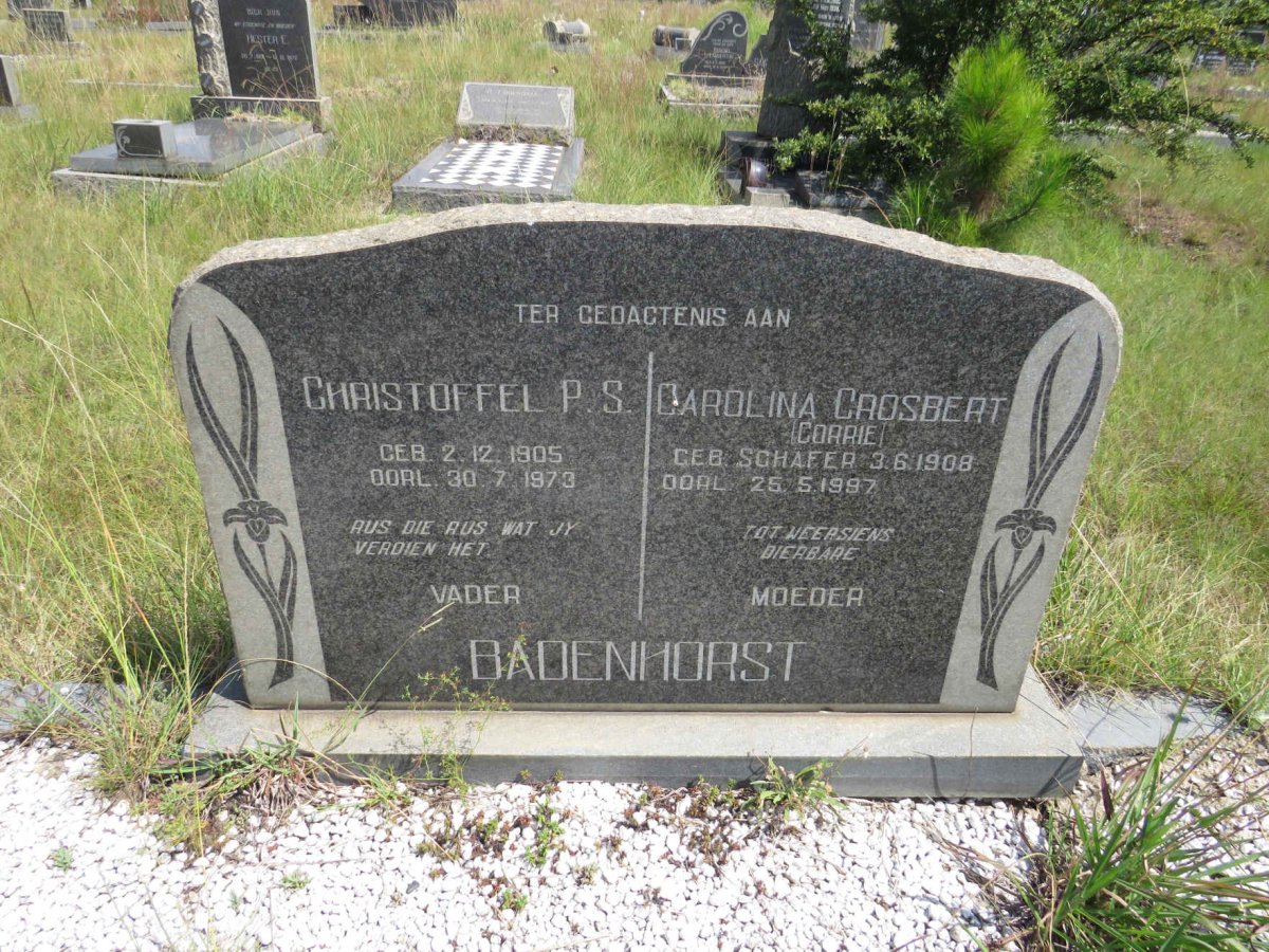 BADENHORST Christoffel P.S. 1905-1973 & Carolina Crosbert SCHAEFER 1908-1997