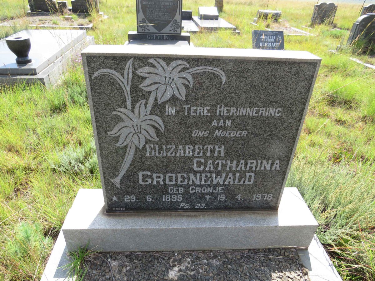 GROENEWALD Elizabeth Catharina nee CRONJE 1895-1978