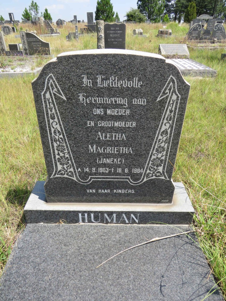HUMAN Aletha Magrietha nee JANEKE 1903-1984