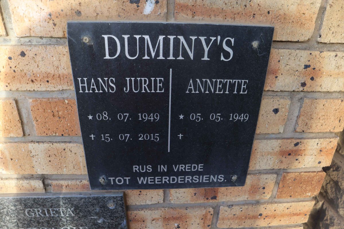 DUMINY Hans Jurie 1949-2015 & Annette 1949-