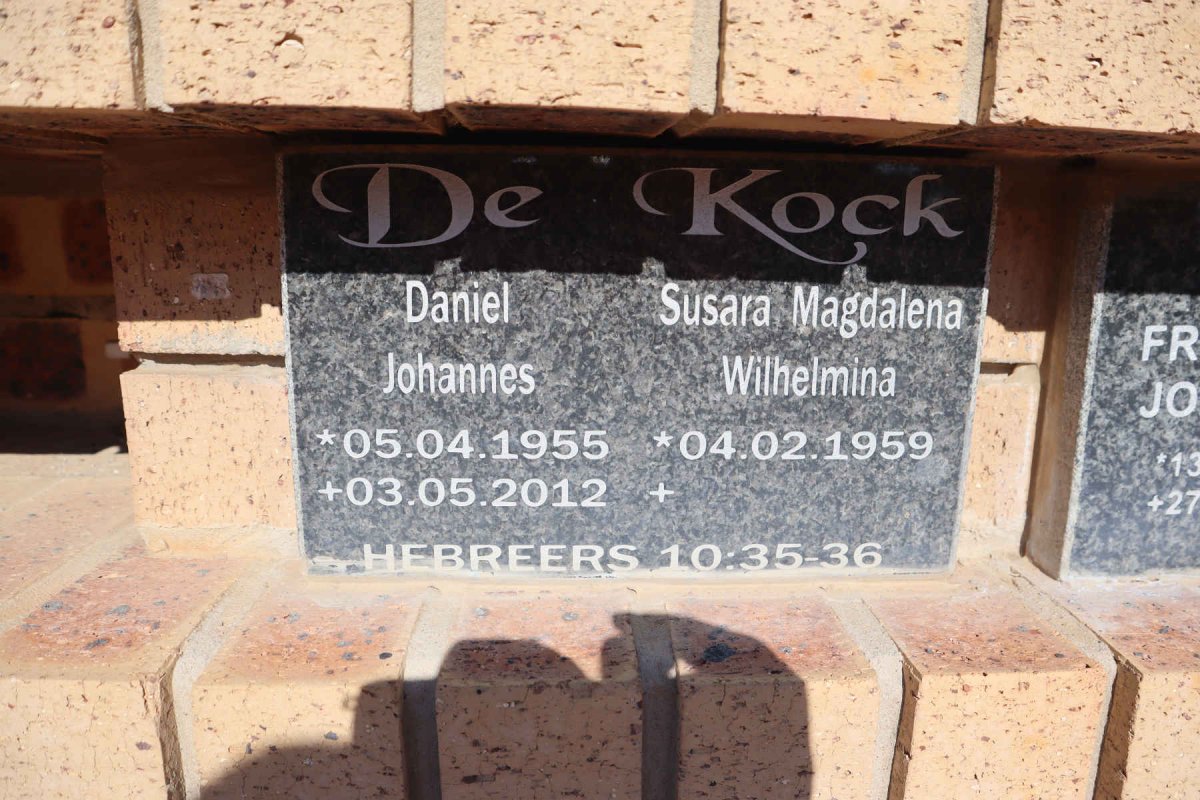 KOCK Daniel Johannes, de 1955-2012 & Susara Magdalena Wilhelmina 1959-