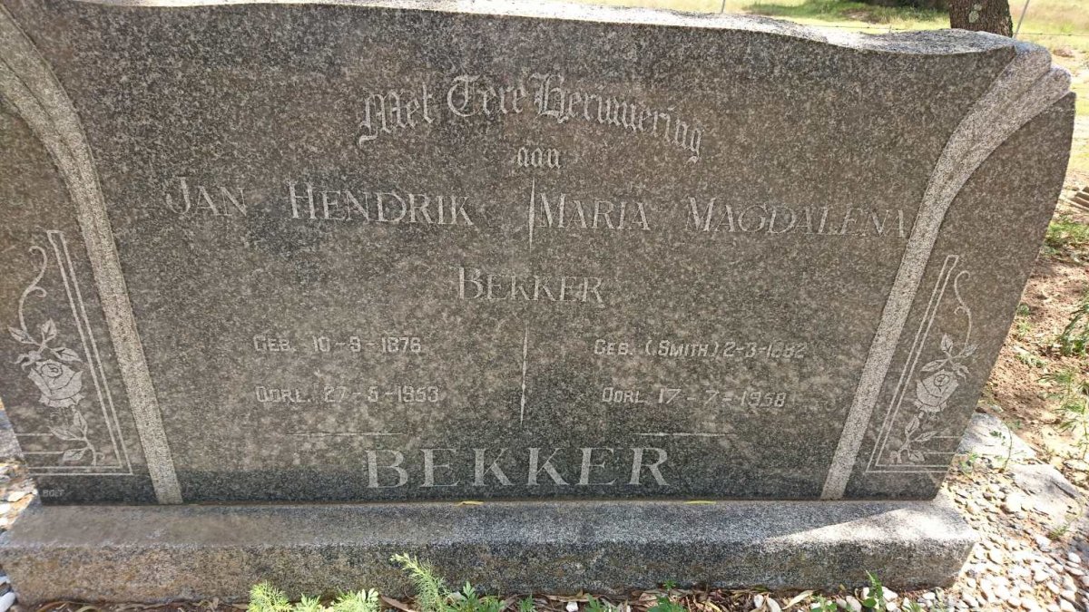 BEKKER Jan Hendrik 1976-1953 &amp; Maria Magdalena SMITH 1882-1958
