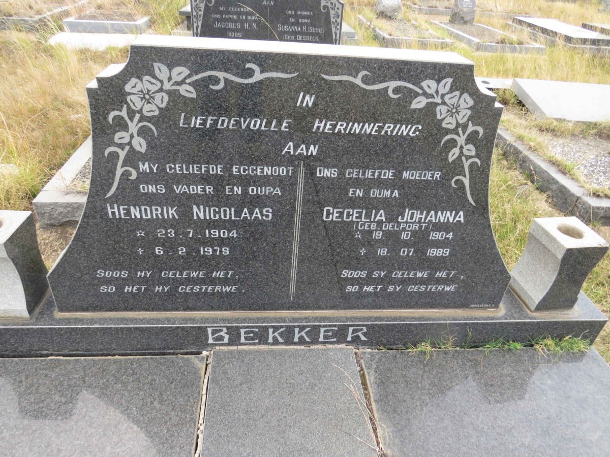 BEKKER Hendrik Nicolaas 1904-1978 & Cecelia Johanna DELPORT 1904-1989 