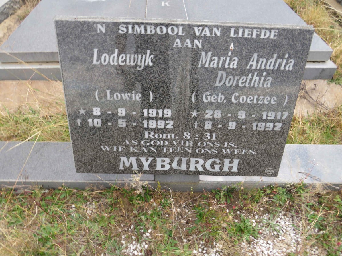 MYBURGH Lodewyk 1919-1992 & Maria Andria Dorethia COETZEE 1917-1992