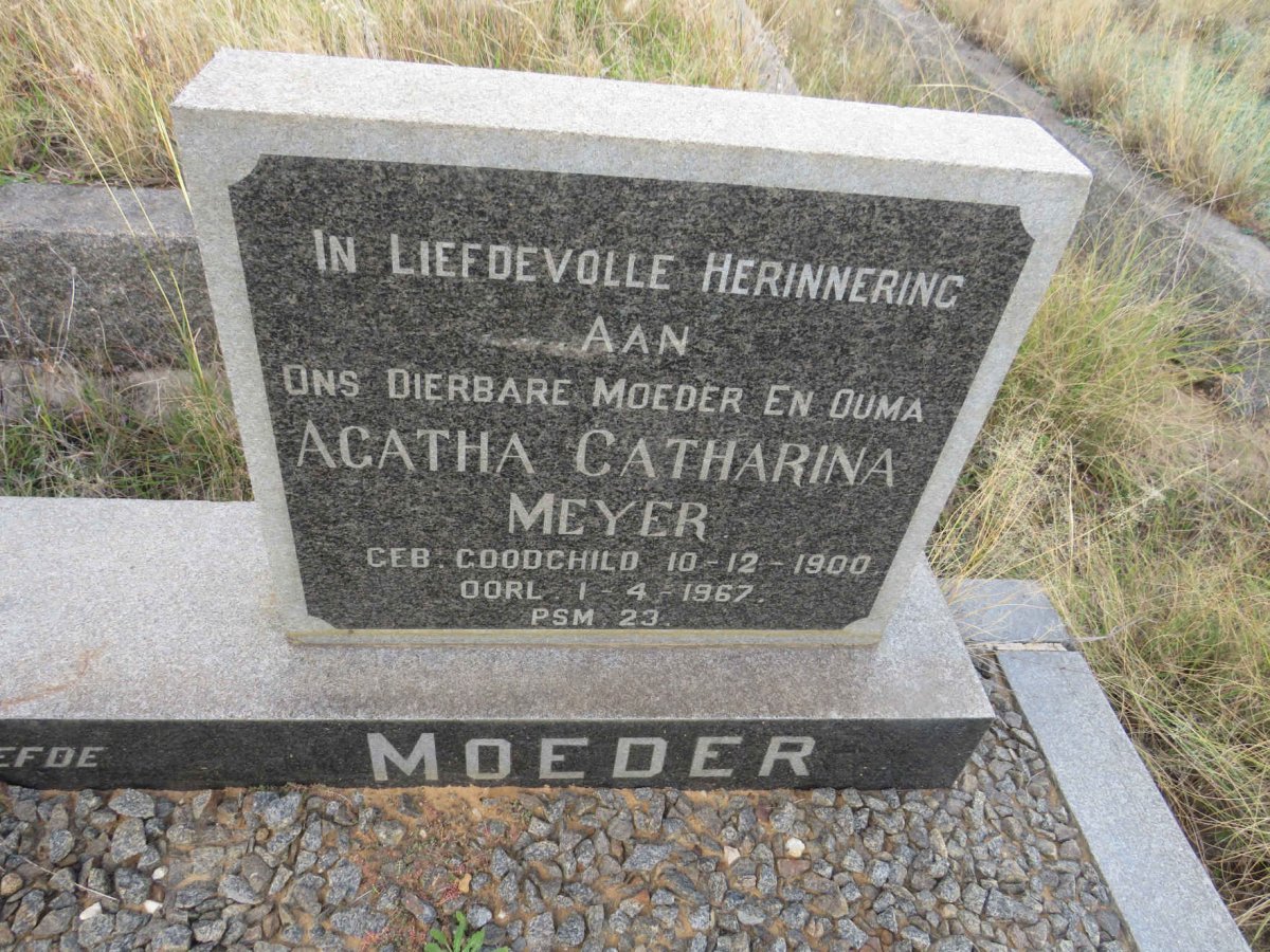 MEYER Agatha Catharina GOODCHILD 1900-1967