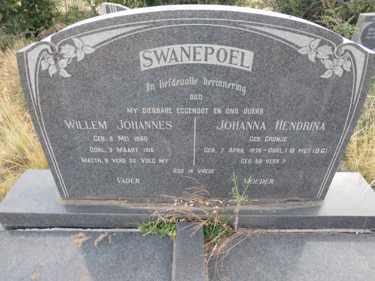 SWANEPOEL Willem Johannes 1860-1916 & Johanna Hendrina CRONJE 1876-1961