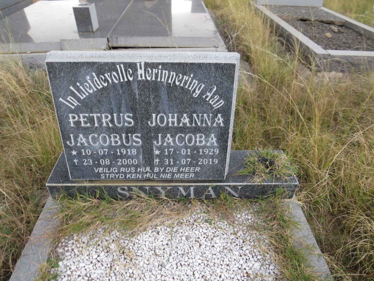 SNYMAN Petrus Jacobus 1918-2000 & Johanna Jacoba 1929-2019