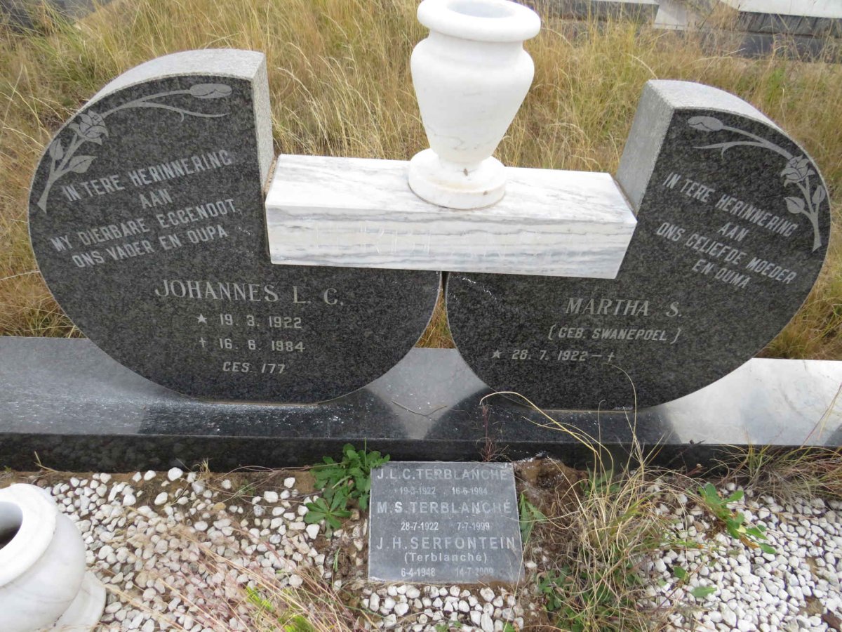 TERBLANCHE Johannes L.C. 1922-1984 & Martha SWANEPOEL 1922- :: SERFONTEIN J.H. nee TERBLANCHE 1948-2009