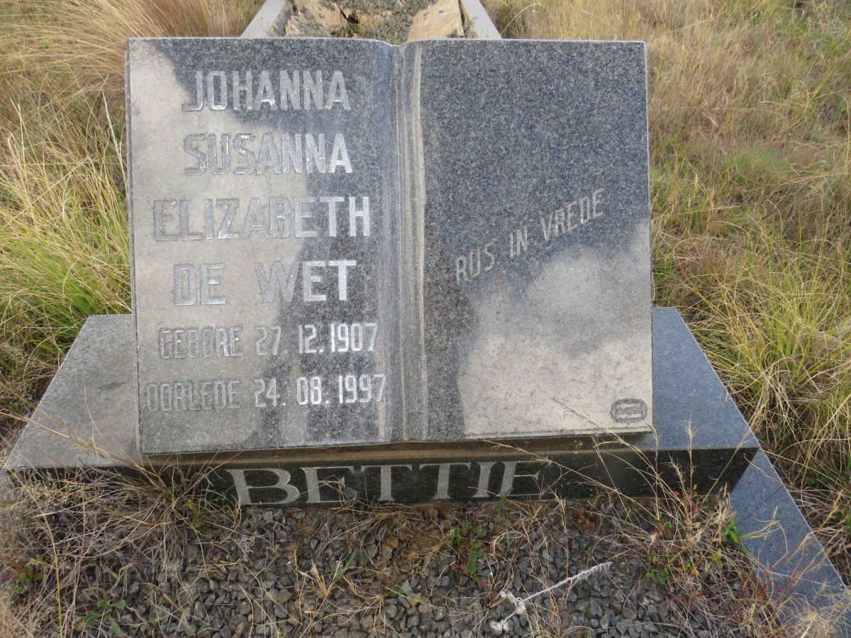 WET Johanna Susanna Elizabeth, de 1907-1997
