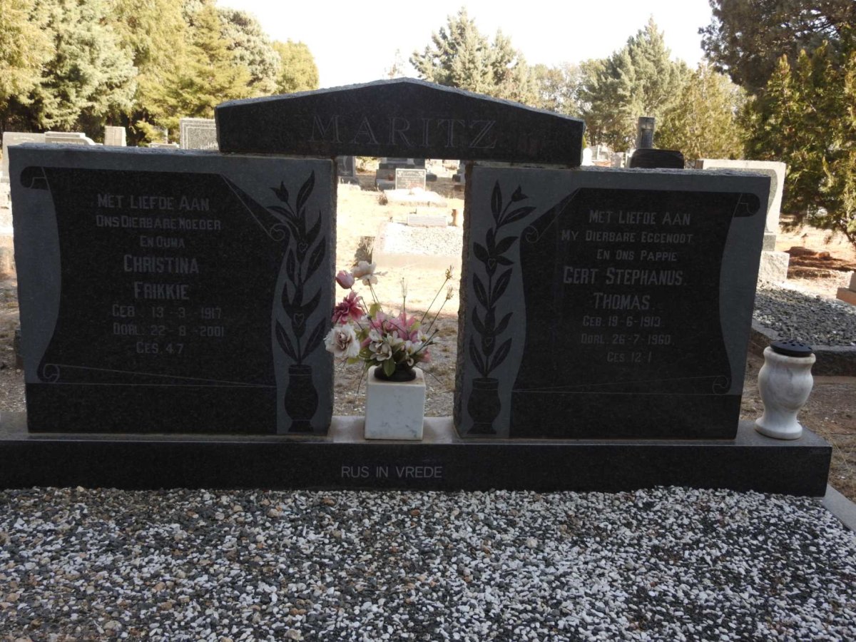 MARITZ Gert Stephanus Thomas 1913-1960 &amp; Christina Frikkie 1917-2001