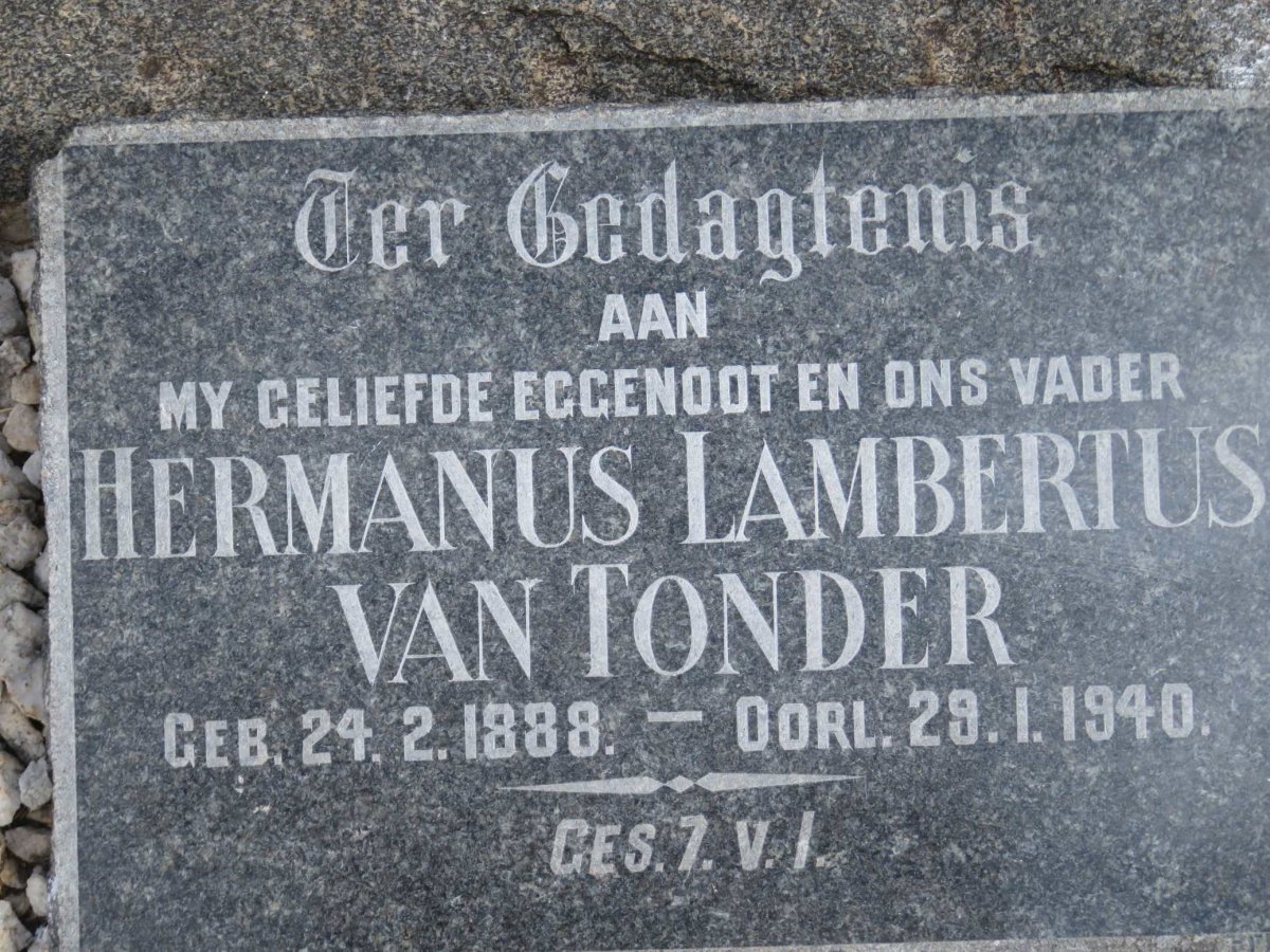 TONDER Hermanus Lambertus, van 1888-1940