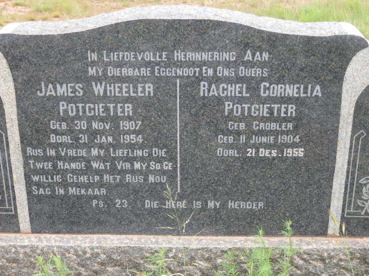 POTGIETER James Wheeler 1907-1954 &amp; Rachel Cornelia GROBLER 1904-1956